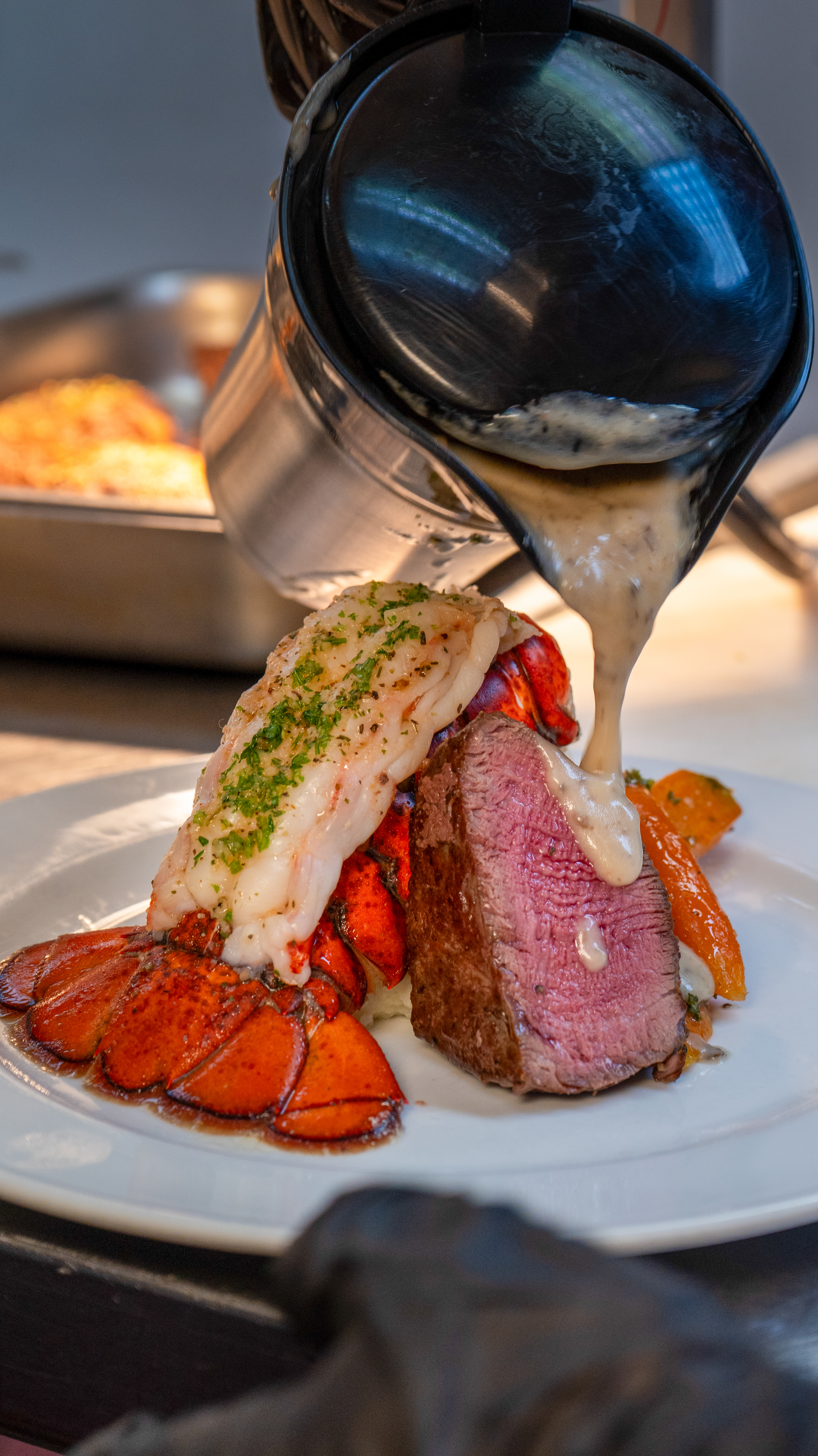 Luxury plated dinner with surf and turf